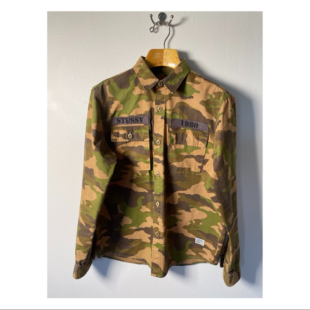 Stussy World Wide Tribe “1980” Camouflage Military Style Shirt Jacket